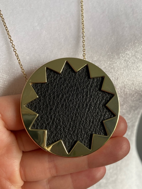 House of Harlow 1960 Jewelry - House of Harlow 1960 Gold Tone & Black Leather Sunburst Necklace